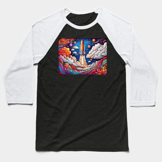 Skyward Sojourn: Coloring the Rocket's Journey (141) Baseball T-Shirt by WASjourney